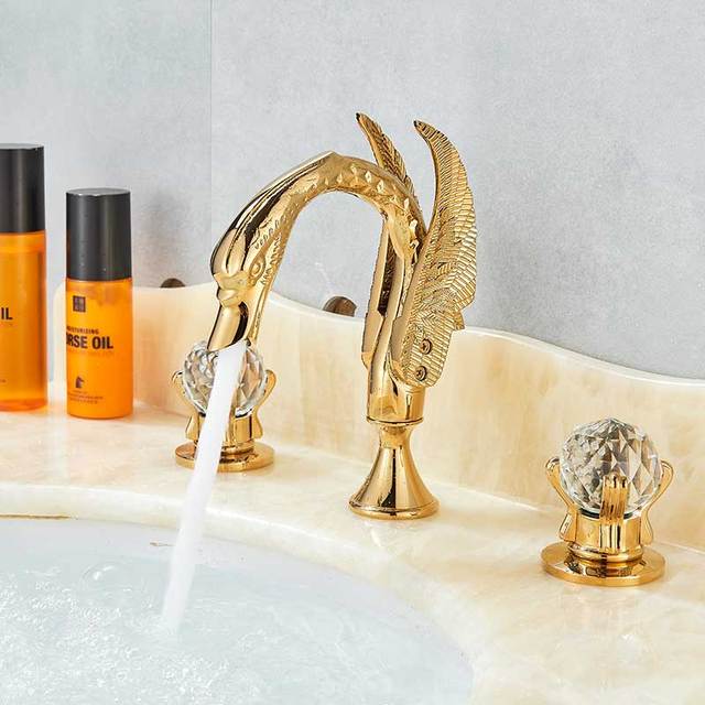 ALDO Plumbing Fixture Hardware & Parts > Faucet Accessories > Faucet Handles & Controls Contemporary Swan Bathroom Basin Faucet Brass Deck Mounted Double Crystal Handles