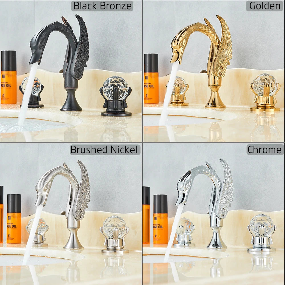 ALDO Plumbing Fixture Hardware & Parts > Faucet Accessories > Faucet Handles & Controls Contemporary Swan Bathroom Basin Faucet Brass Deck Mounted Double Crystal Handles