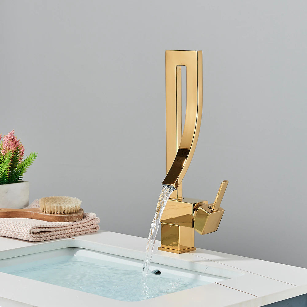 ALDO Plumbing Fixture Hardware & Parts > Faucet Accessories > Faucet Handles & Controls Luxury Contemporary Style Bathroom Waterfall Twisted Tower Basin Faucet.