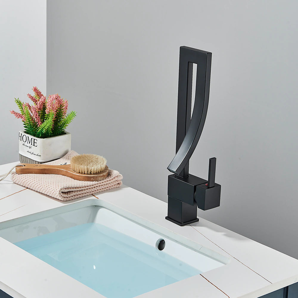 ALDO Plumbing Fixture Hardware & Parts > Faucet Accessories > Faucet Handles & Controls Luxury Contemporary Style Bathroom Waterfall Twisted Tower Basin Faucet.
