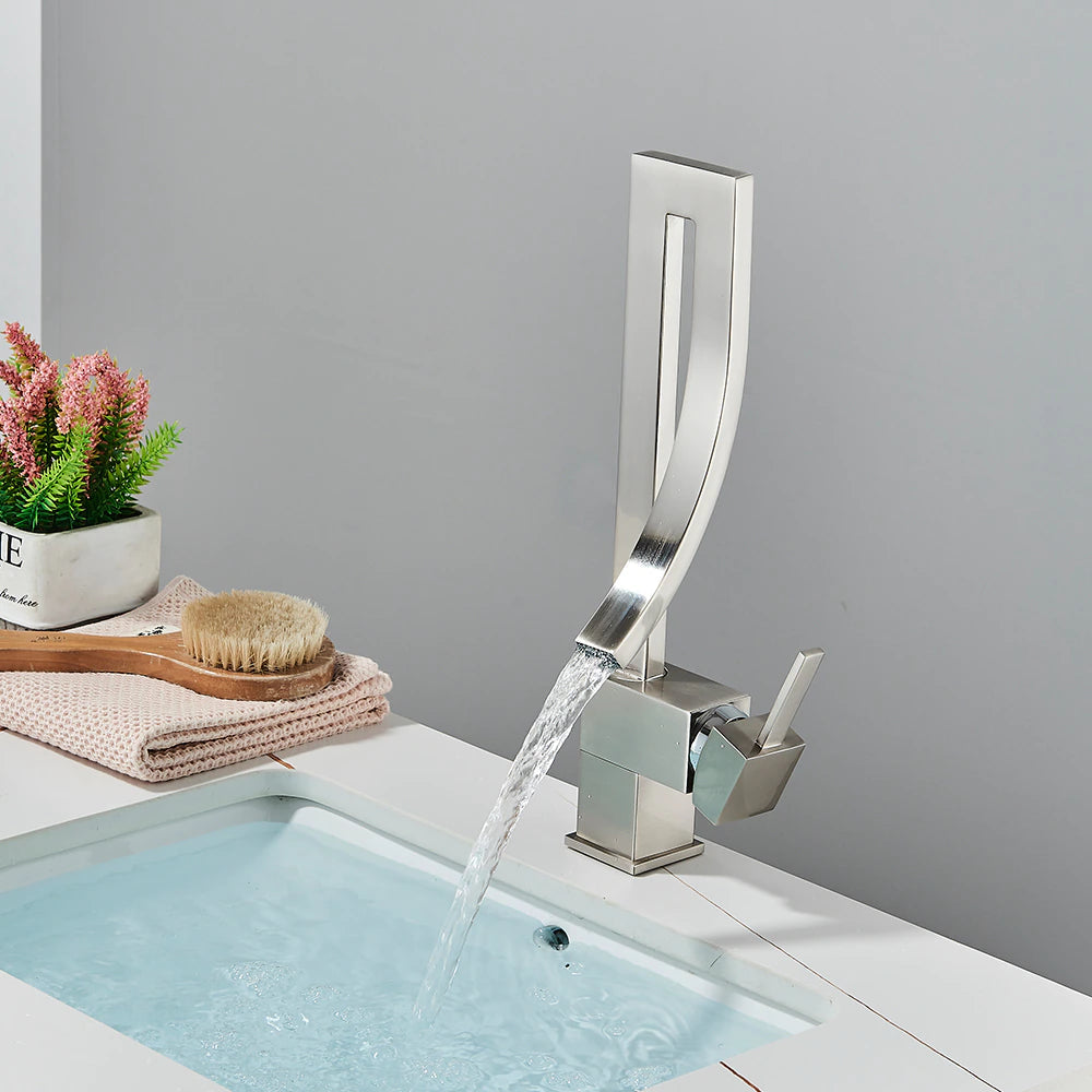 ALDO Plumbing Fixture Hardware & Parts > Faucet Accessories > Faucet Handles & Controls Nikel Luxury Contemporary Style Bathroom Waterfall Twisted Tower Basin Faucet.