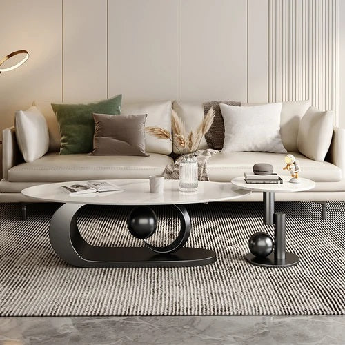 ALDO Tables > Accent Tables Black Modern Luxury Elegant Black and Golden Marble Effect Two Coffee Tables Set