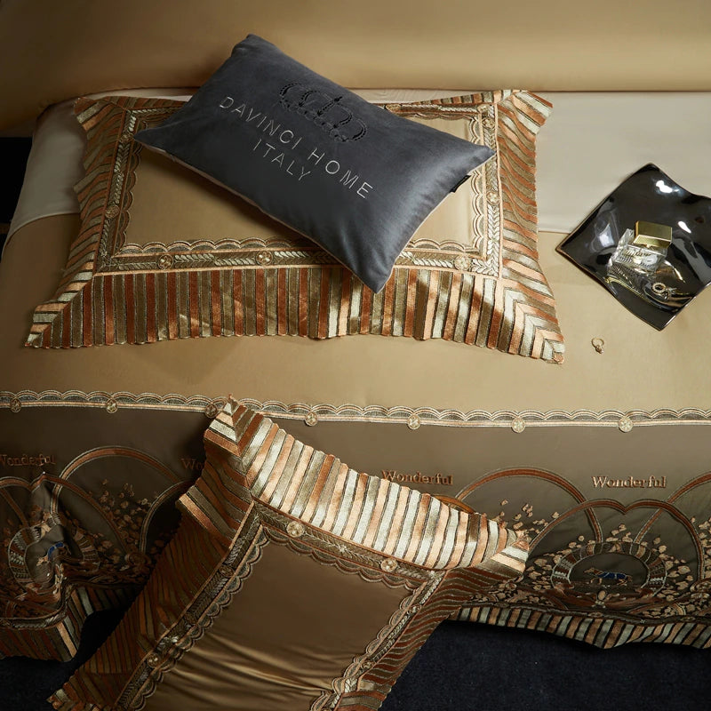 ALDO Bedding >Comforters & Sets Luxury Gold Horse Lace Edge Embroidery Palace Bedding Set Bamboo Fiber Cotton Cozy Quilt Cover Set Bed Sheet & Pillowcases
