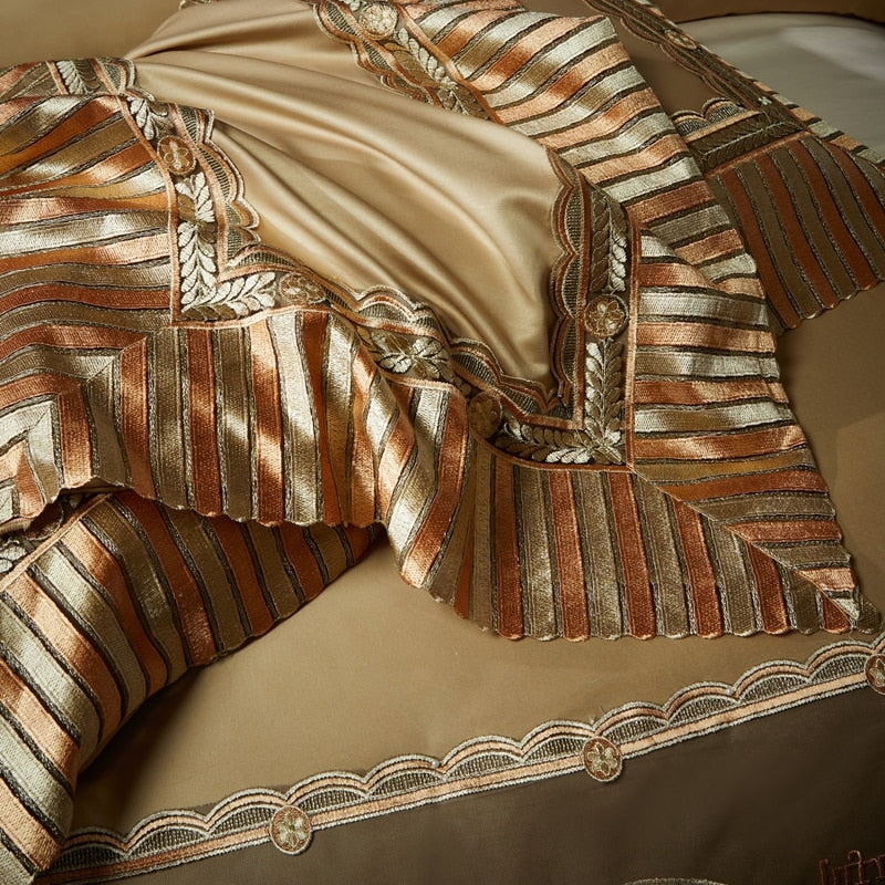 ALDO Bedding >Comforters & Sets Luxury Gold Horse Lace Edge Embroidery Palace Bedding Set Bamboo Fiber Cotton Cozy Quilt Cover Set Bed Sheet & Pillowcases