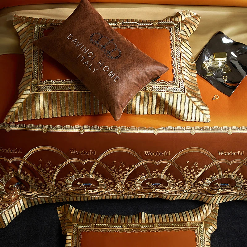 ALDO Bedding >Comforters & Sets Luxury Gold Horse Lace Edge Embroidery Palace Bedding Set Bamboo Fiber Cotton Cozy Quilt Cover Set Bed Sheet & Pillowcases