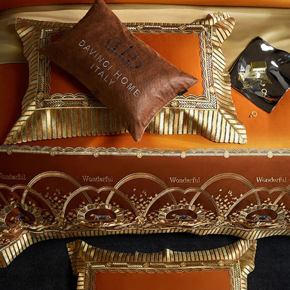ALDO Bedding >Comforters & Sets Luxury Gold Horse Lace Edge Embroidery Palace Bedding Set Bamboo Fiber Cotton Cozy Quilt Cover Set Bed Sheet & Pillowcases