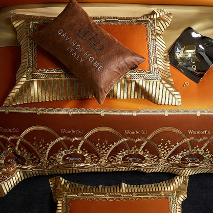 ALDO Bedding >Comforters & Sets Luxury Gold Horse Lace Edge Embroidery Palace Bedding Set Bamboo Fiber Cotton Cozy Quilt Cover Set Bed Sheet & Pillowcases