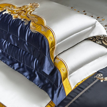 ALDO Bedding >Comforters & Sets Sultan's Finest Royal Blue Style Luxury Duvet Set Egyptian Cotton With Golden Embroidery