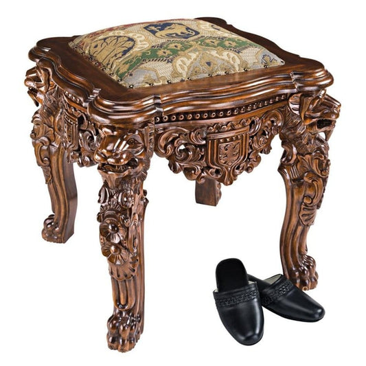 ALDO Chairs 24"Wx24"Dx24.5"H. 35 l / NEW / wood Medieval Antique Replica Solid Mahogany Ottoman By Artist Lord Raffles