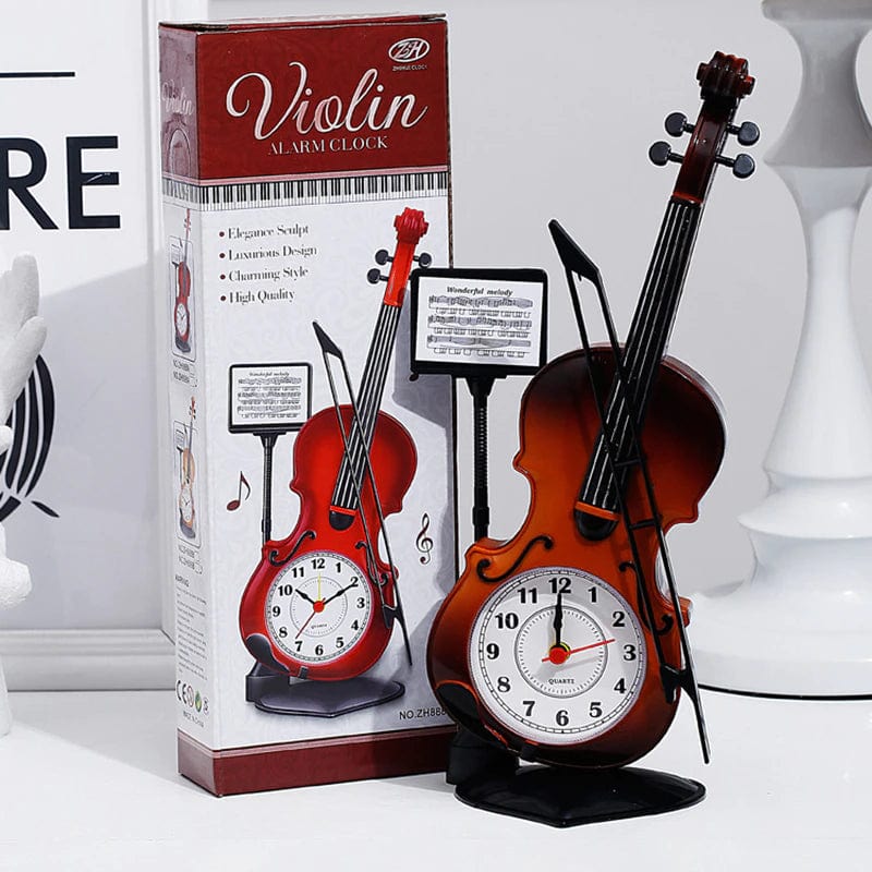 ALDO Clocks Unique Violin with Note Holder Quartz Desktop Alarm Clock