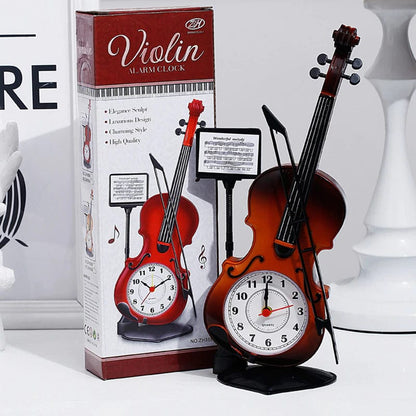 ALDO Clocks Unique Violin with Note Holder Quartz Desktop Alarm Clock