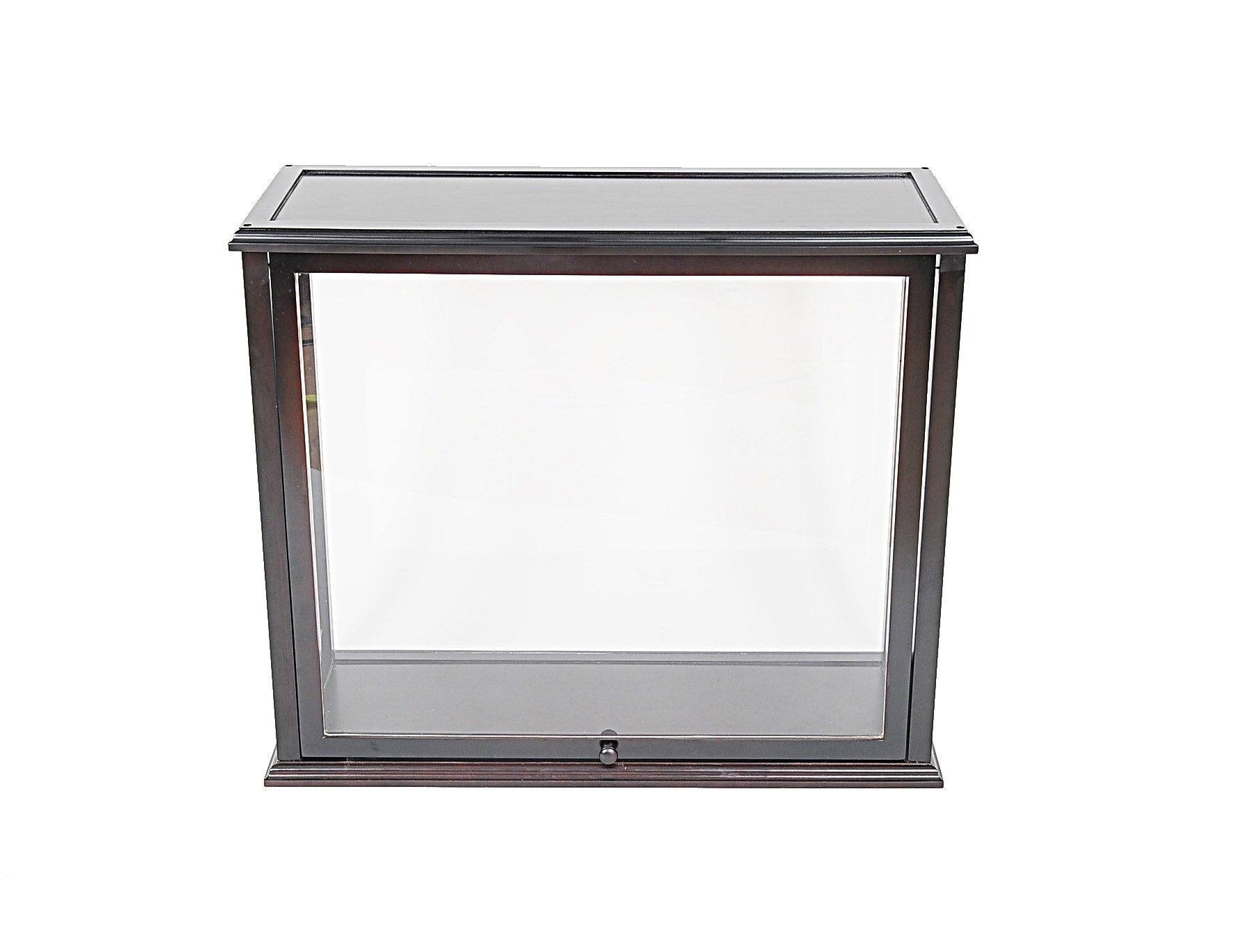 ALDO Creative Arts Collectibles Scale Model Outside:  L: 35.4 W: 13.5 H: 29.5 Inches  Inside: L: 32.5 x W: 12 x H: 29 inches. / NEW / Mahogany Wood with Plexiglass Panels Display Case Front Open Table Top Wood with Plexiglass Panels Cabinet for Midsize Tall Ship  and BoatsModels