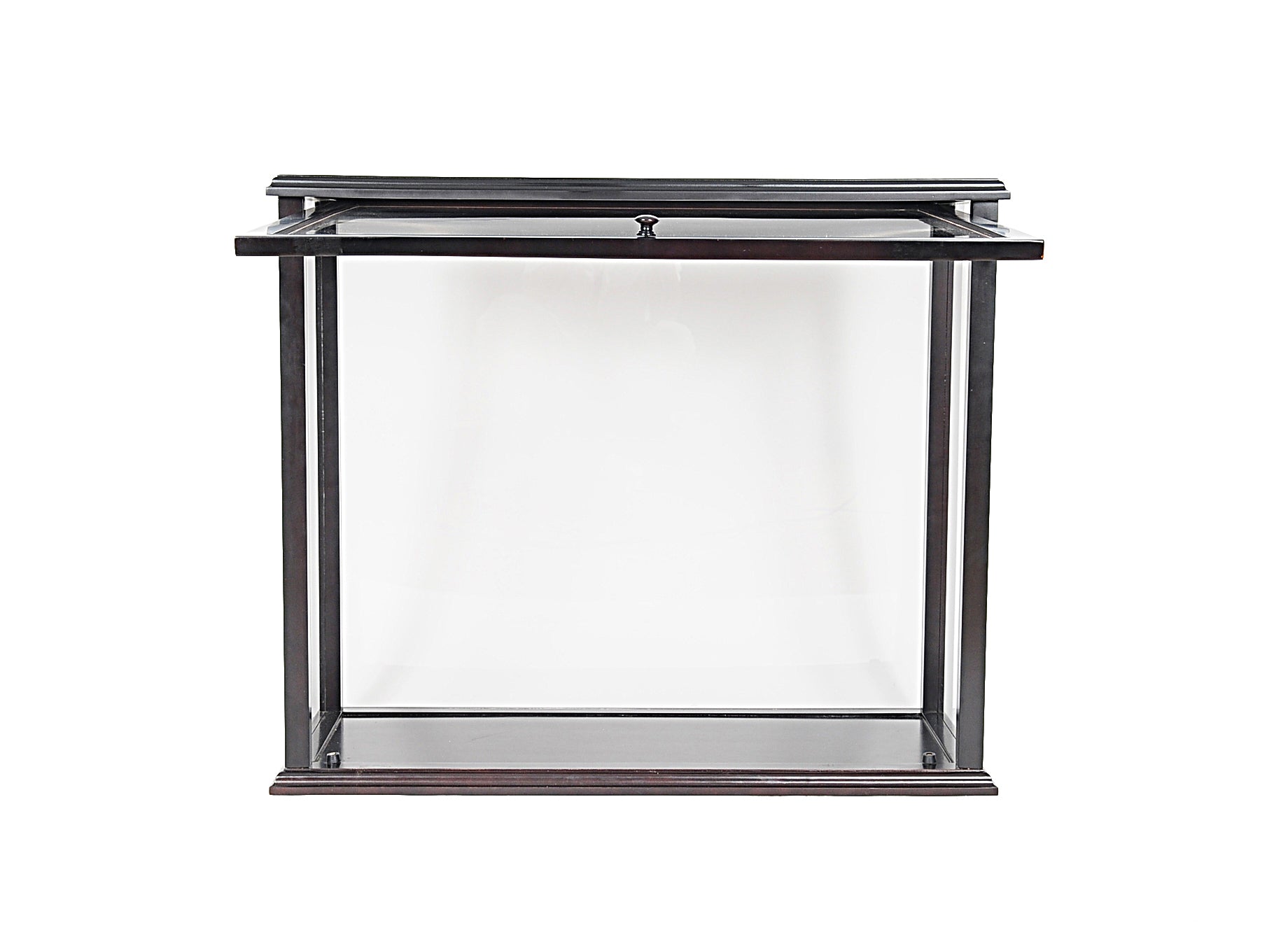 ALDO Creative Arts Collectibles Scale Model Outside:  L: 35.4 W: 13.5 H: 29.5 Inches  Inside: L: 32.5 x W: 12 x H: 29 inches. / NEW / Mahogany Wood with Plexiglass Panels Display Case Front Open Table Top Wood with Plexiglass Panels Cabinet for Midsize Tall Ship  and BoatsModels