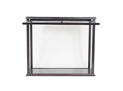 ALDO Creative Arts Collectibles Scale Model Outside:  L: 35.4 W: 13.5 H: 29.5 Inches  Inside: L: 32.5 x W: 12 x H: 29 inches. / NEW / Mahogany Wood with Plexiglass Panels Display Case Front Open Table Top Wood with Plexiglass Panels Cabinet for Midsize Tall Ship  and BoatsModels