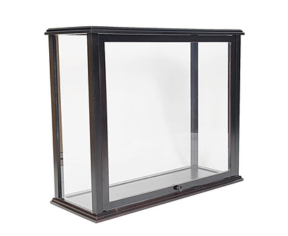 ALDO Creative Arts Collectibles Scale Model Outside:  L: 35.4 W: 13.5 H: 29.5 Inches  Inside: L: 32.5 x W: 12 x H: 29 inches. / NEW / Mahogany Wood with Plexiglass Panels Display Case Front Open Table Top Wood with Plexiglass Panels Cabinet for Midsize Tall Ship  and BoatsModels