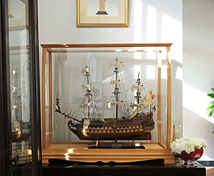 ALDO Creative Arts Collectibles Scale Model Outside :	L: 36 W: 13 H: 31.5 Inches / Inside : L: 32.5 x W: 12 x H: 29 inches. / NEW / Mahogany Wood and with Plexiglass Panels Display Case Wood with Plexiglass Panels Cabinet for  Midsize Tall Ship Models Clear Finish