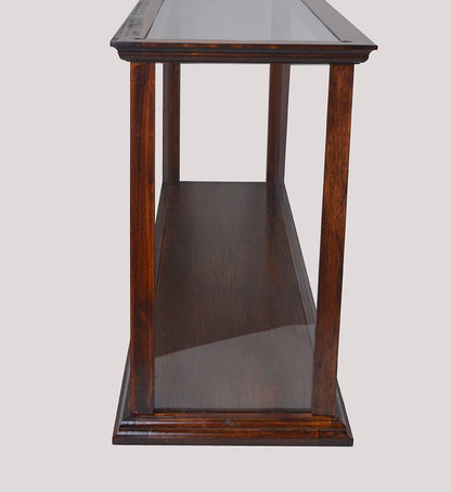 ALDO Creative Arts Collectibles Scale Model Outside: L: 38.5 W: 9.5 H: 16 Inches   Inside: 35.5 L x 7 1/8 W x 13.5 H inches / NEW / Wood with plexiglass panels Display Case Wood Table Top Cabinet  Classic Brown For Midsize Cruise Liners and  Boat Models With Plexiglass Panels