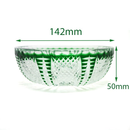 ALDO Creative Arts >Pottery 142 mm Wide x 50 mm High / New / Glass Crystal Luxury Elegant Hand Carved  Bohemian Czech Style  Green Crystal Engraving Hand Cut Centerpiece  Vase
