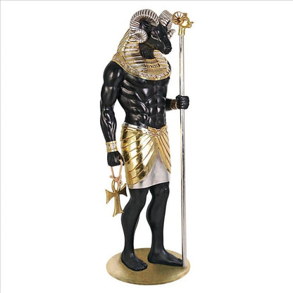 ALDO Décor>Artwork>Sculptures & Statues 26.5"Wx26.5"Dx74"H / NEW / rasin Life-Size Khnum Egyptian Grand Ruler Hand Painted in Faux Ebony and Real Gold and Silver Statue