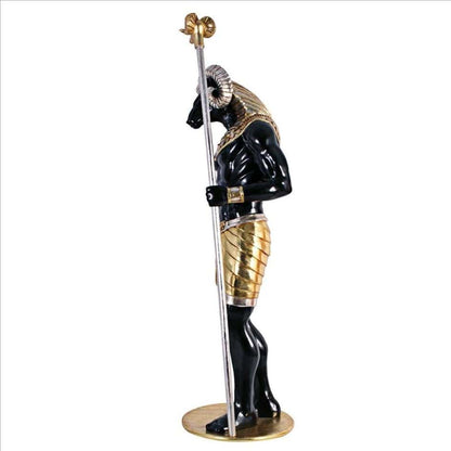 ALDO Décor>Artwork>Sculptures & Statues 26.5"Wx26.5"Dx74"H / NEW / rasin Life-Size Khnum Egyptian Grand Ruler Hand Painted in Faux Ebony and Real Gold and Silver Statue