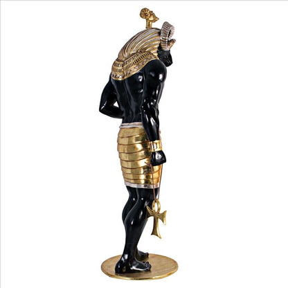 ALDO Décor>Artwork>Sculptures & Statues 26.5"Wx26.5"Dx74"H / NEW / rasin Life-Size Khnum Egyptian Grand Ruler Hand Painted in Faux Ebony and Real Gold and Silver Statue