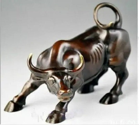 ALDO Decor / Artwork / Sculptures & Statues / Large: 20.5 cm Feng Shui Cooper Brown Wall Street Bull Statue Enhance Wealth and Success
