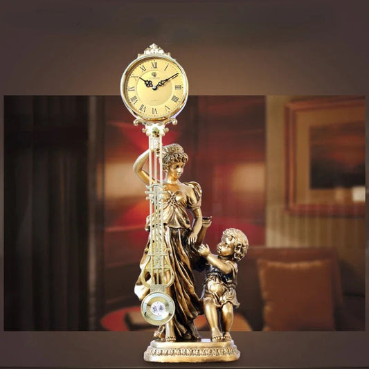 ALDO Decor > Clocks Classical Goddess of Time  With Golden Angel Sculptural Pendulum Clock