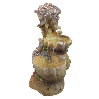 ALDO Decor > Fountains & Ponds 19"Wx16.5"Dx34"H. / new / resin Turtle Cove Cascading Sculptural Garden Fountain With LED