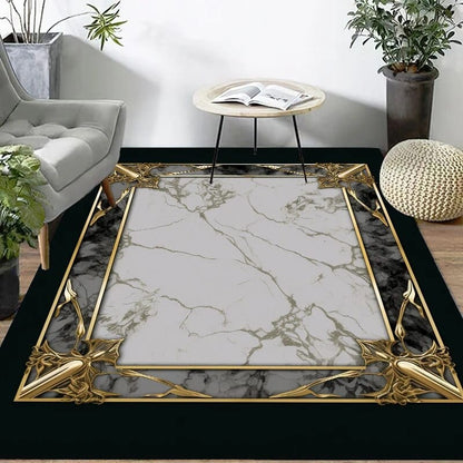 ALDO Decor > Rugs 60x90cm 23.6x35.4in / Fleece Fabric / Golden Medusa Flower Virgin Voyage Luxury Modern Ornament Black Gold and White Carpet Luxury Non-Slip Floor Mat Rug Carpet