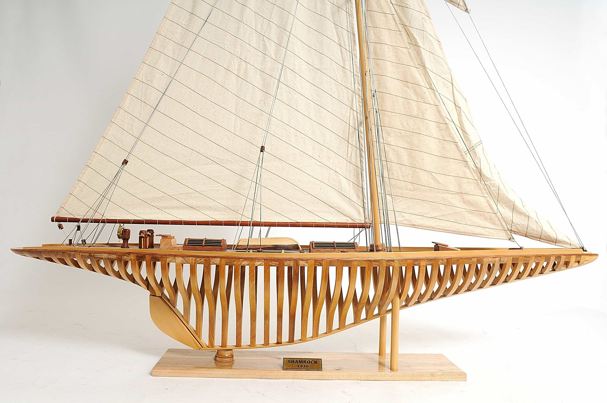 ALDO Hobbies & Creative Arts> Collectibles> Scale Model L: 38 W: 7 H: 46 Inches / NEW / Wood America's Cup Shamrock V is the J Class Classic Sailing Yacht Open Hull Medium Wood Model