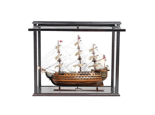 Aldo Hobbies & Creative Arts> Collectibles> Scale Model new / Wood / L: 35.4 W: 13.5 H: 29.5 Inches HMS Victory Midsize EE Tall Ship Wood Model Sailboat Assembled  With Display Case Front Open and Glass
