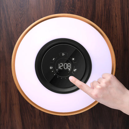 ALDO Home & Garden>Lamps> Lighting & Ceiling Fans ‎11"D x 11"W x 8"H / Wood Modern Art Deco Table Lamp Tree of Life Round Shape Smart Touch Wireless Bluetooth Speakers and Charging Pad