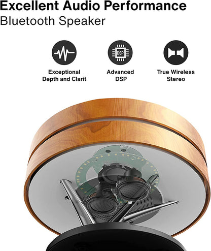 ALDO Home & Garden>Lamps> Lighting & Ceiling Fans ‎11"D x 11"W x 8"H / Wood Modern Art Deco Table Lamp Tree of Life Round Shape Smart Touch Wireless Bluetooth Speakers and Charging Pad