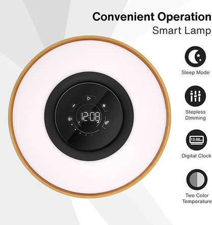 ALDO Home & Garden>Lamps> Lighting & Ceiling Fans ‎11"D x 11"W x 8"H / Wood Modern Art Deco Table Lamp Tree of Life Round Shape Smart Touch Wireless Bluetooth Speakers and Charging Pad
