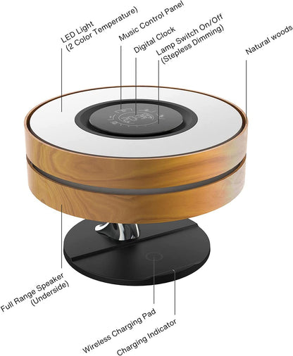 ALDO Home & Garden>Lamps> Lighting & Ceiling Fans ‎11"D x 11"W x 8"H / Wood Modern Art Deco Table Lamp Tree of Life Round Shape Smart Touch Wireless Bluetooth Speakers and Charging Pad