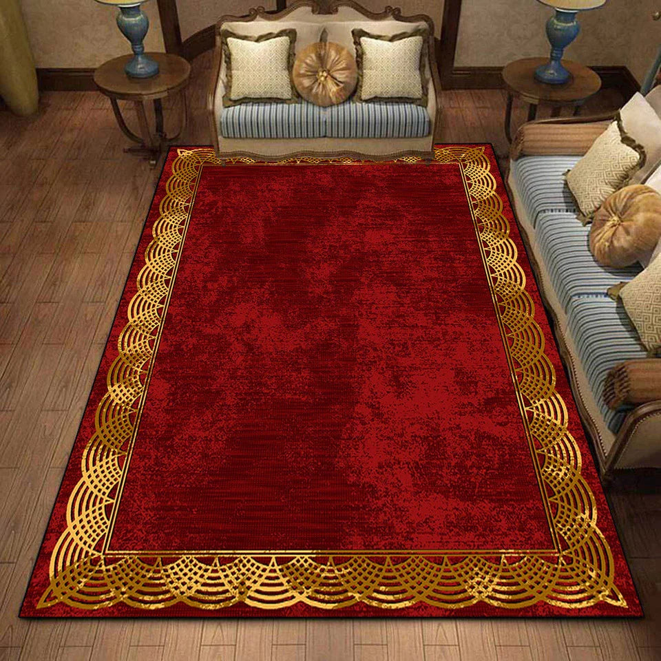 ALDO Home & Kitchen>Area Rugs>Carpet 2.6 feet Wide x 4 feet Long / Polyester / Black and Gold Modern Style Designer Red and Gold Luxury Ultra Soft Non-Slip Rug Carpet