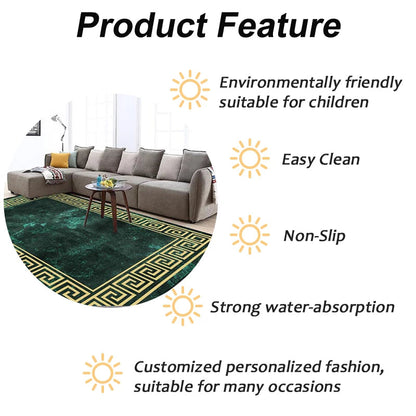 ALDO Home & Kitchen>Area Rugs>Carpet Luxury Art Far Eastern Style with Golden Leaves Non-Slip Round Rug Carpet