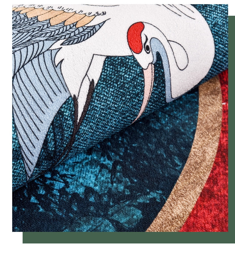 ALDO Home & Kitchen>Area Rugs>Carpet Luxury Art Far Eastern Style with Golden Leaves Non-Slip Round Rug Carpet