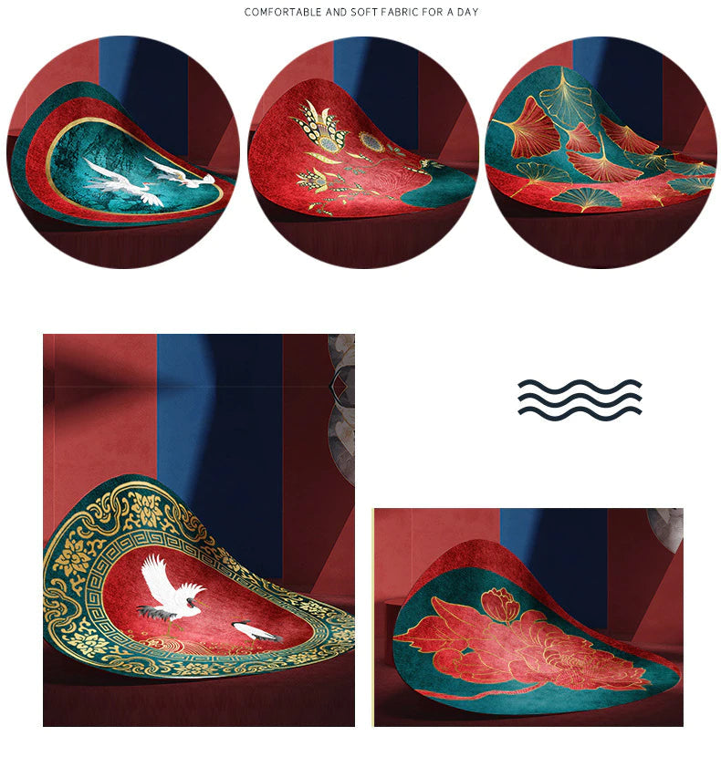 ALDO Home & Kitchen>Area Rugs>Carpet Luxury Art Far Eastern Style with Two Birds Non-Slip Round Rug Carpet