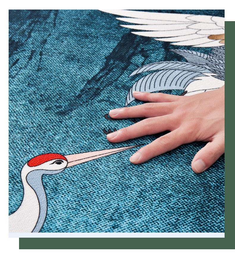 ALDO Home & Kitchen>Area Rugs>Carpet Luxury Art Far Eastern Style with Two White Storks Non-Slip Round Rug Carpet