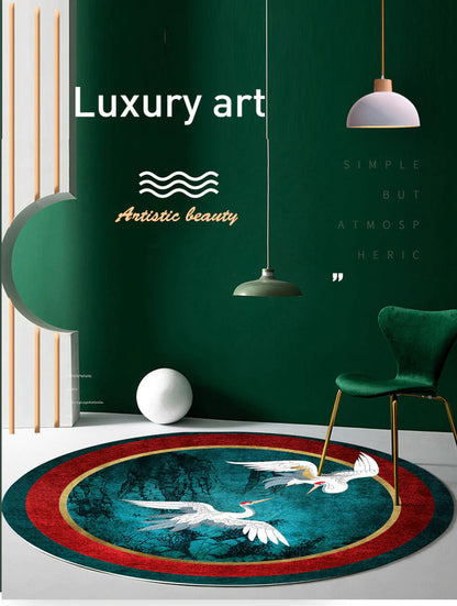 ALDO Home & Kitchen>Area Rugs>Carpet Luxury Art Far Eastern Style with Two White Storks Non-Slip Round Rug Carpet