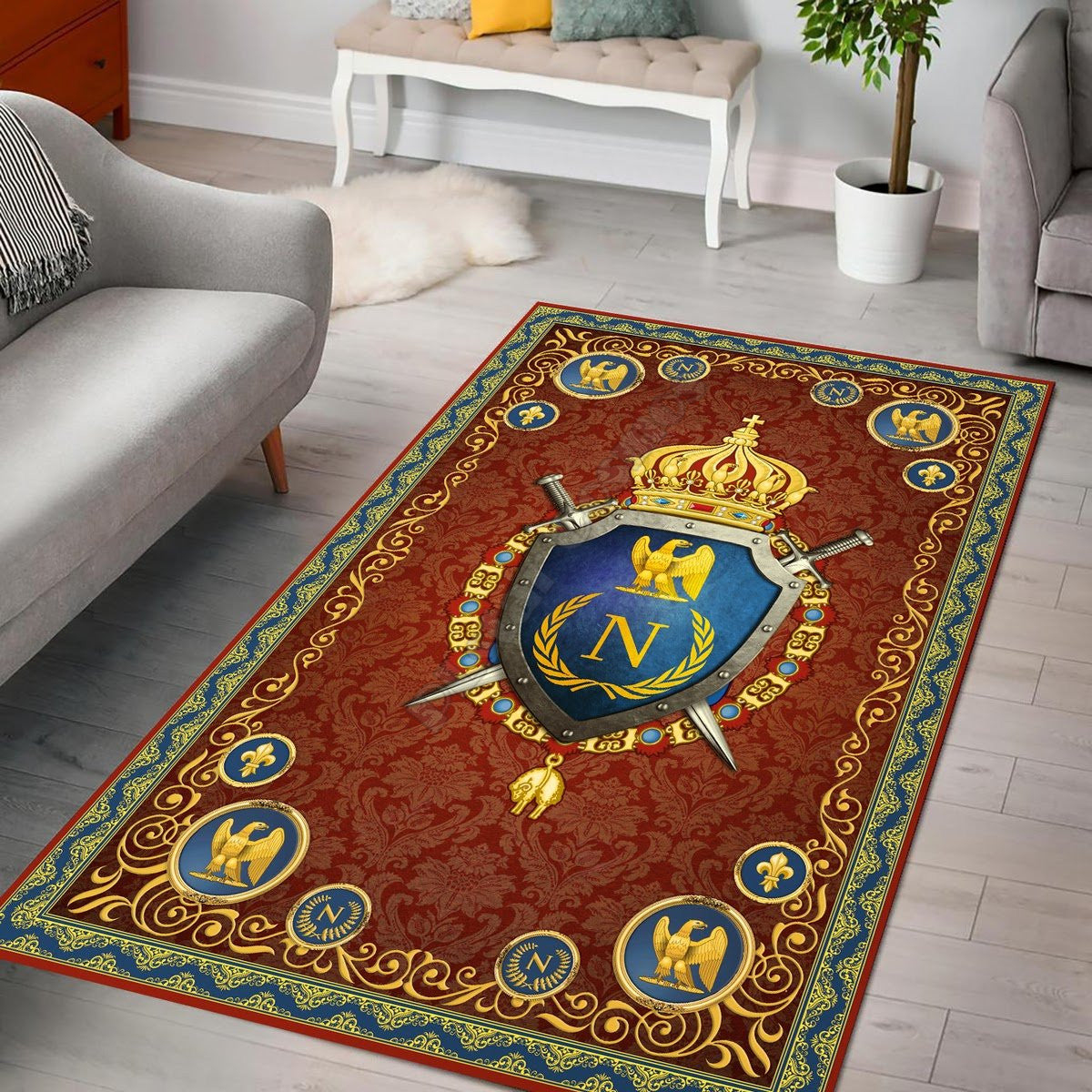 ALDO Home & Kitchen>Area Rugs>Carpet Modern Napoleon Coat Of Arms With Swords Luxury Non-Slip Stain Resistant Rug Carpet