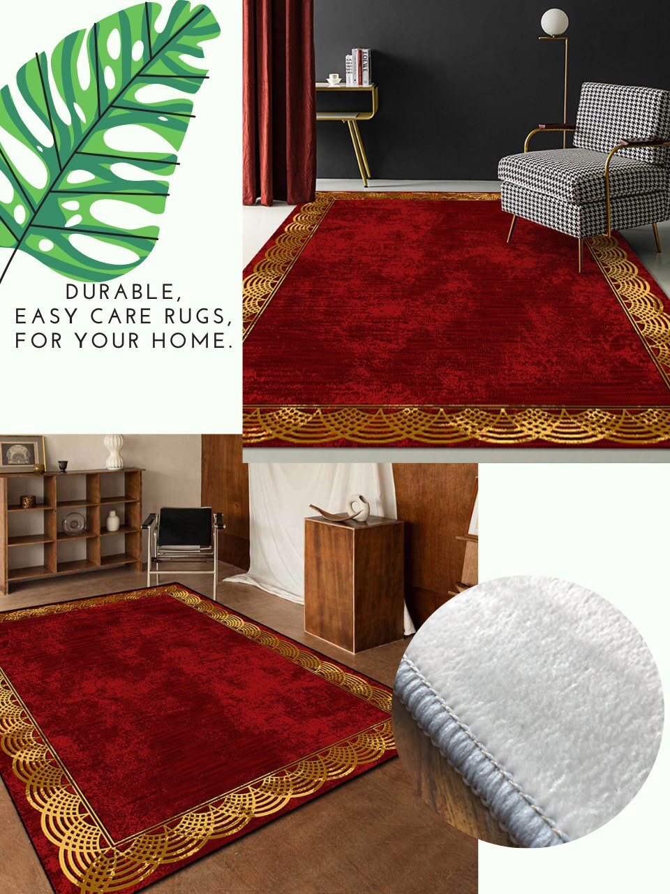 ALDO Home & Kitchen>Area Rugs>Carpet Modern Style Designer Red and Gold Luxury Ultra Soft Non-Slip Rug Carpet