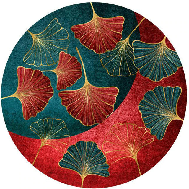 ALDO Home & Kitchen>Area Rugs>Carpet New 2.6 feet x  2.6 feet / Polyester / Black White Burgundy and Gold Luxury Art Far Eastern Style with Golden Leaves Non-Slip Round Rug Carpet