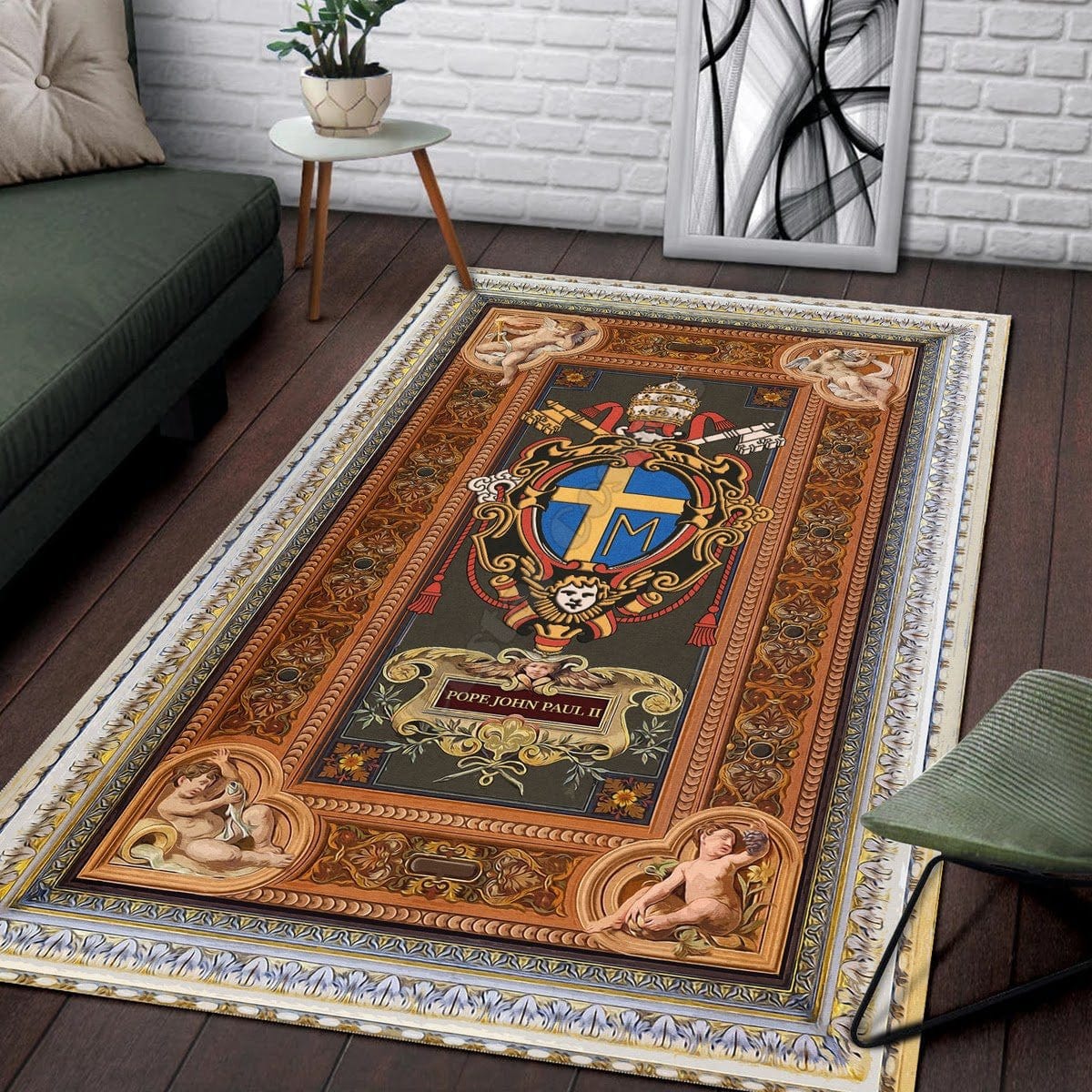 ALDO Home & Kitchen>Area Rugs>Carpet Vatican Coat Of Arms For Pope John Paul II Christian 3 D Luxury Non-Slip Stain Resistant Rug Carpet