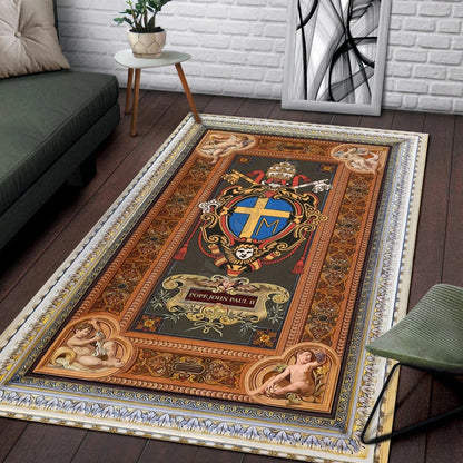 ALDO Home & Kitchen>Area Rugs>Carpet Vatican Coat Of Arms For Pope John Paul II Christian 3 D Luxury Non-Slip Stain Resistant Rug Carpet