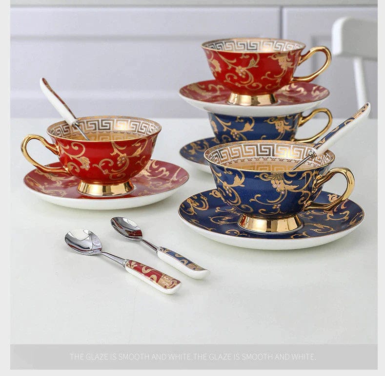 ALDO Home & Kitchen>Cups, Mugs, & Saucers Porcelain Luxury Coffee or Tea Cup Gold Plated Fantasy Style with Saucer and Spoon