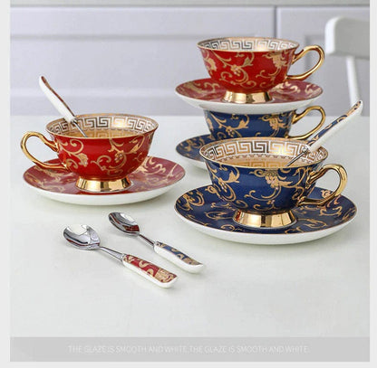 ALDO Home & Kitchen>Cups, Mugs, & Saucers Porcelain Luxury Coffee or Tea Cup Gold Plated Fantasy Style with Saucer and Spoon