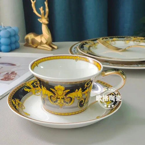 ALDO Home & Kitchen>Dinner Set Gray Coffee Cup Set Luxury Versace  Style Fine Porcelain Dinner Plates and CoffeeTea Sets
