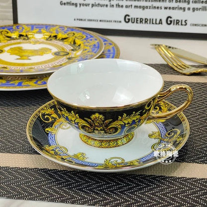 ALDO Home & Kitchen>Dinner Set Khaki Coffee Cup Set Luxury Versace  Style Fine Porcelain Dinner Plates and CoffeeTea Sets
